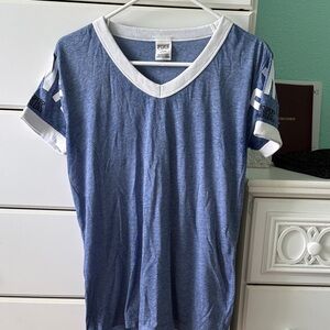 PINK Victoria's Secret Blue and White Tee